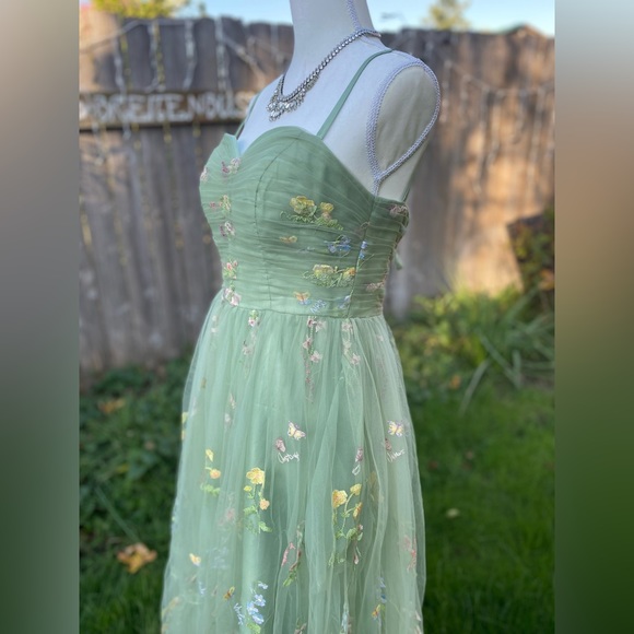 Fairy Spring Floral Embroidered Tiered Tulle Dress Formal Costume Lace - Picture 4 of 7